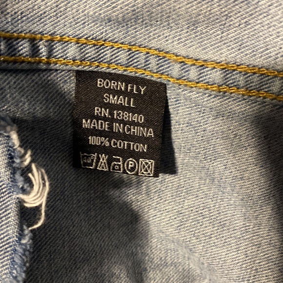 Born Fly Blue Jean Distressed Patch Jacket - Picture 5 of 7